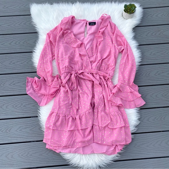 Hot Pink Ruffle Mini Dress - Picture 2 of 5